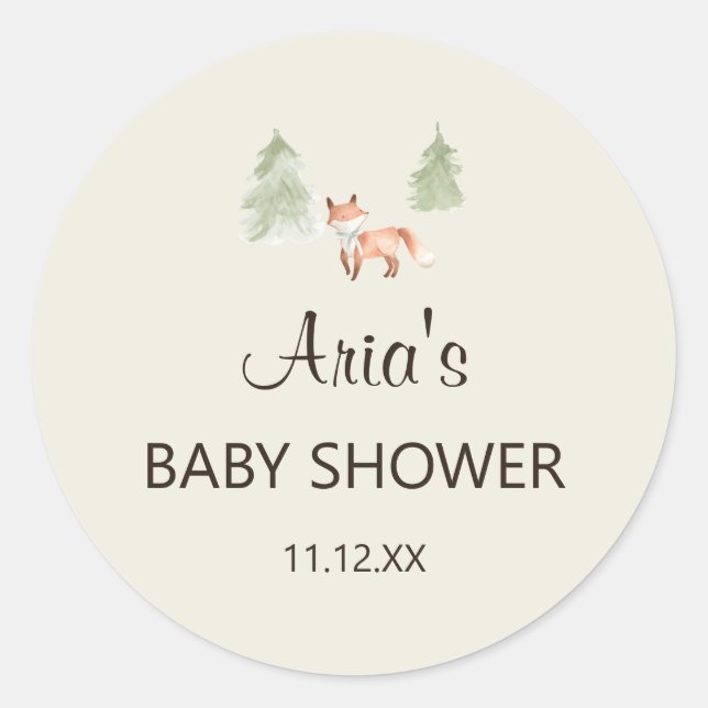 Woodland Fox Babydusche Einladung Umschlag Aufkleb Runder Aufkleber (Vorderseite)