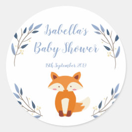 Woodland Fox Babydusche Gefälligkeitsaufkleber Runder Aufkleber