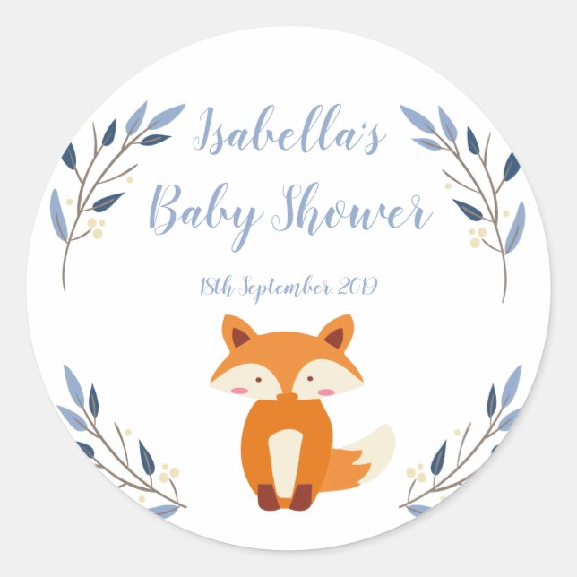 Woodland Fox Babydusche Gefälligkeitsaufkleber Runder Aufkleber (Vorderseite)