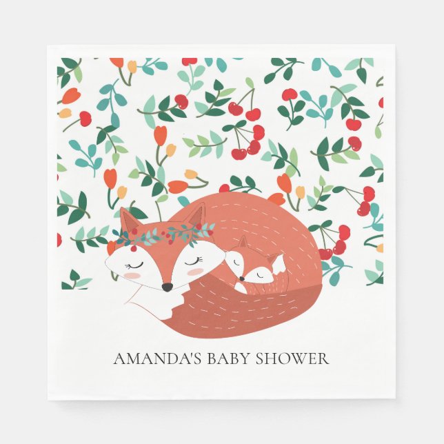 Woodland Fox Babydusche Papier Napkins Serviette (Vorderseite)