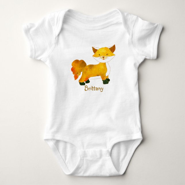 Woodland Fox + Babynahrung mit individuellem Namen Baby Strampler (Vorderseite)