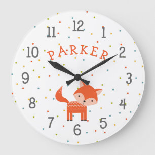 Woodland Fox Babyuhr mit Namen Große Wanduhr