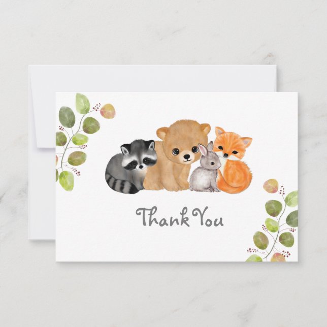Woodland Fox Bear Raccoon Bunny Danke Karte (Vorderseite)
