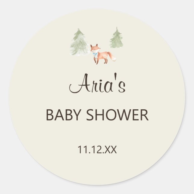 Woodland Fox Boy Baby Dusche Umschlag Aufkleber (Vorderseite)
