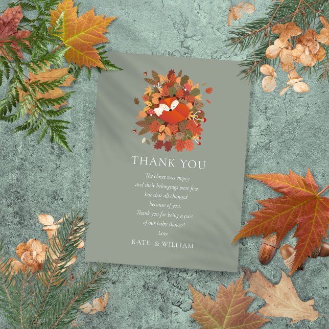 Woodland Fox Cub Babydusche Danke, Gedicht Dankeskarte (Woodland Fox Cub Baby Shower Thank You Poem)