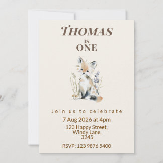 Woodland Fox First Birthday Invitation