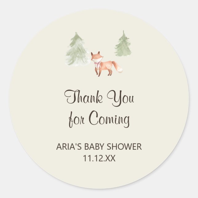 Woodland Fox Girl Baby Dusche Gefallen Runder Aufkleber (Vorderseite)