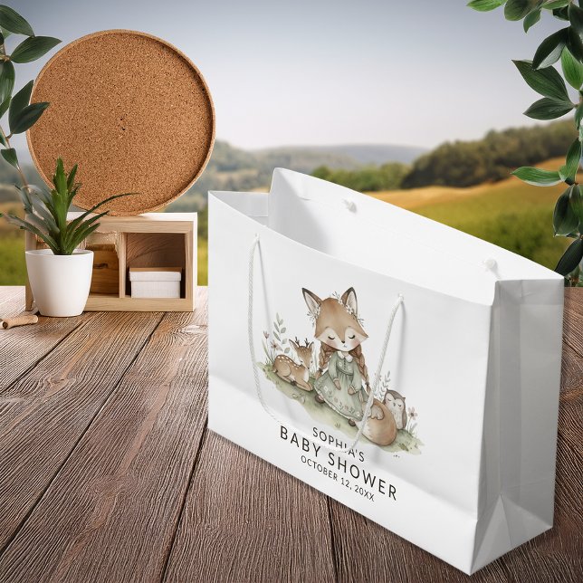 Woodland Fox Girl Baby Shower  Große Geschenktüte (Von Creator hochgeladen)