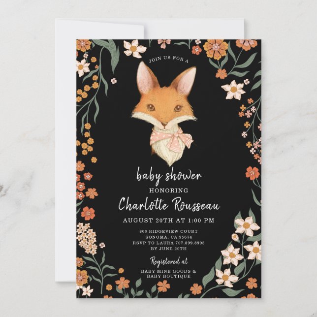 Woodland Fox Girl Babydusche Einladung (Vorderseite)