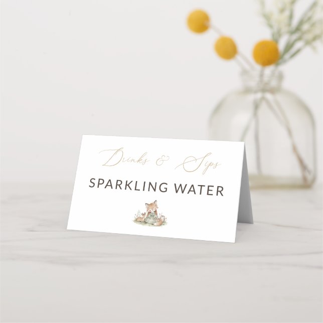 Woodland Fox Girl Sparkling Water Drink Label Platzkarte (Vorderseite)