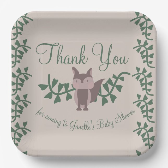 Woodland Fox Greenerenery Kinderdusche Rustikal Pappteller (Vorderseite)