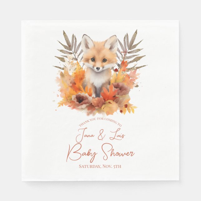 Woodland Fox Greenery Aquarellleaf Kinderdusche Serviette (Vorderseite)
