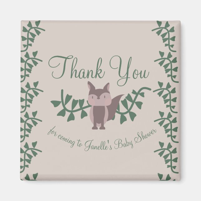 Woodland Fox Grünpflanzen Kinderdusche Rustikale G Magnet (Vorne)