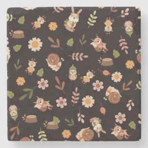 Woodland Fox Herbstthema dunkel Steinuntersetzer