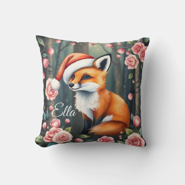Woodland fox in Christmas hat Baby throw pillow Kissen (Vorderseite)