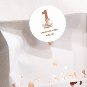 Woodland Fox Lesen eines Buches 1. Geburtstag Part Runder Aufkleber