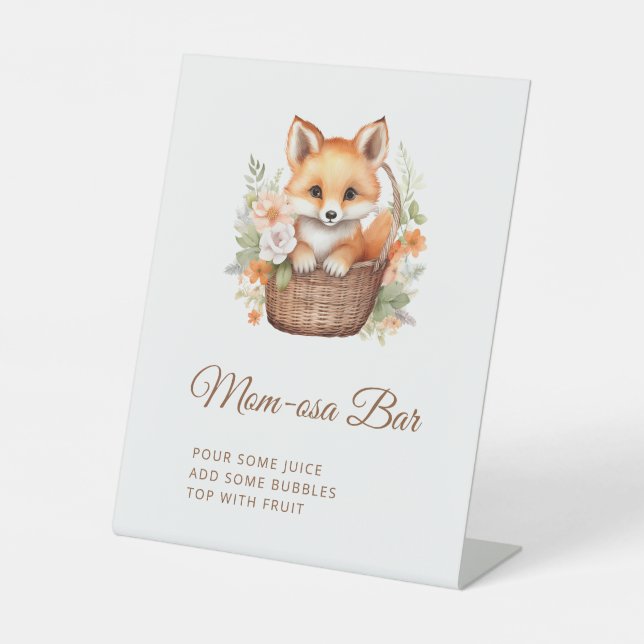 Woodland Fox Mom-osa Bar Baby Shower Sockelschild (Vorderseite)