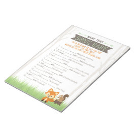 Woodland Fox Name, das Song Baby Dusche Spiel Notizblock