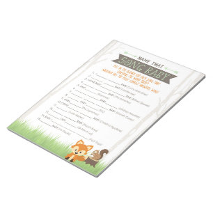Woodland Fox Name, das Song Baby Dusche Spiel Notizblock