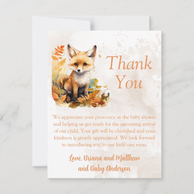 Woodland Fox Niedlich Baby Dusche Danke Karte (Vorderseite)