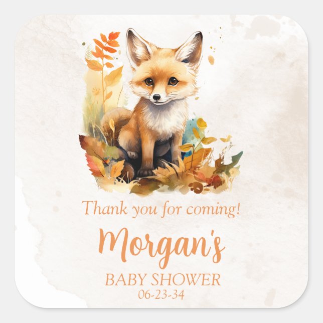 Woodland Fox Niedlich Baby Duwer Favoriten Quadratischer Aufkleber (Vorderseite)