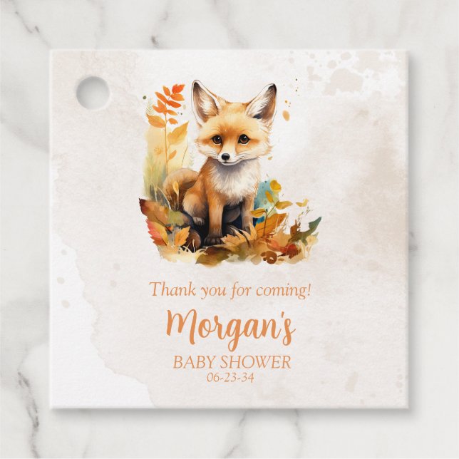 Woodland Fox Niedliche Babydusche Geschenkanhänger (Vorderseite)