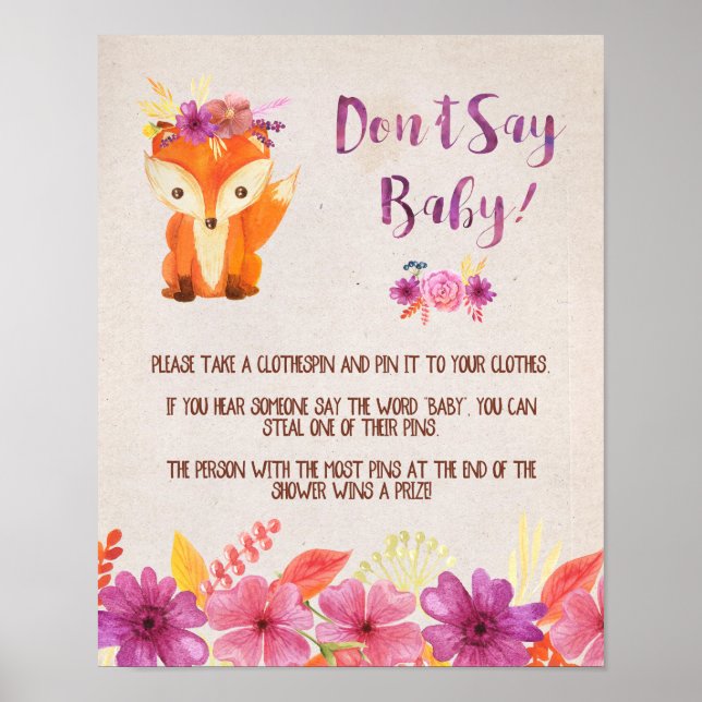 Woodland Fox sagt kein Baby Game Poster (Vorne)