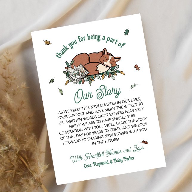 Woodland Fox Storybook Kinderdusche Danke Karte (Baby Shower Thank You Note - Our Story Woodland Fox)