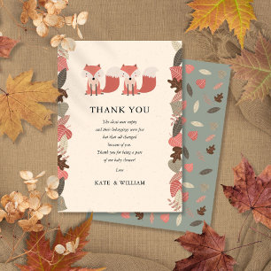 Woodland Fox Twins Baby shower Merci poème