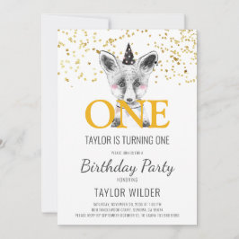 Woodland Fox Wasserfarbe 1. Geburtstag Einladung