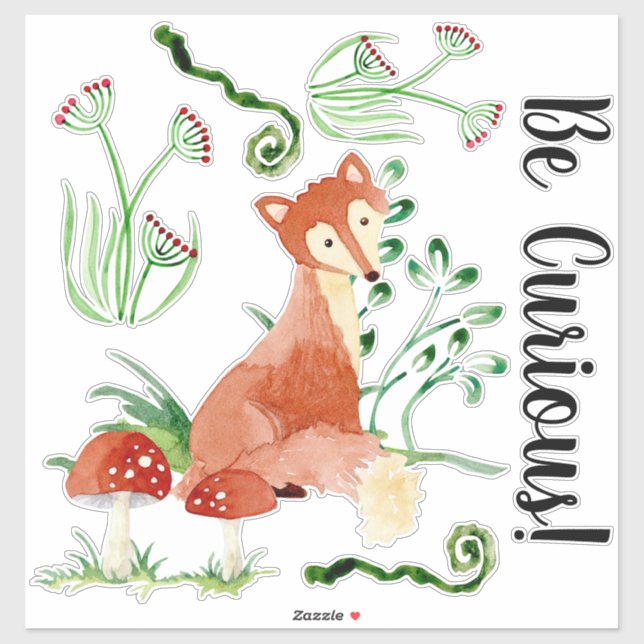 Woodland Fox Wasserfarbe Seien Sie neugierig Baby  Aufkleber (Blatt)