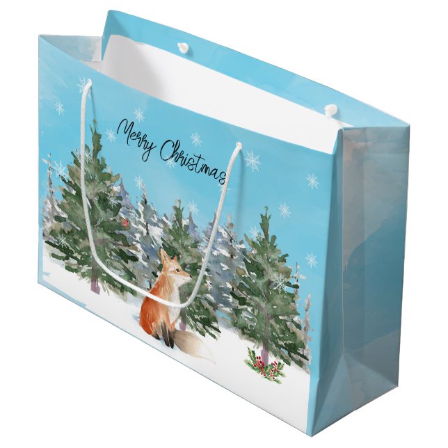 Woodland Fox Weihnachten Große Geschenktüte (Vorderseite Schrägansicht)