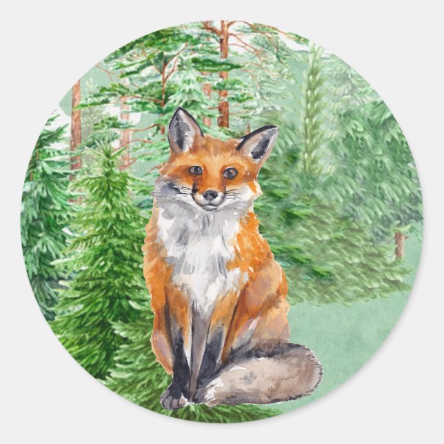 Woodland Fox Weihnachtskleber Runder Aufkleber (Vorderseite)