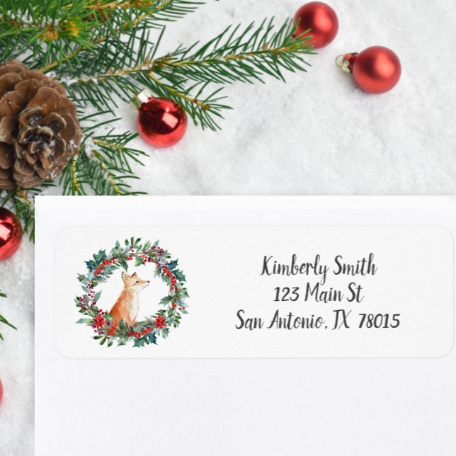 Woodland Fox - Weihnachtsrücksendeadresse (Cute woodland fox Christmas return address stickers.)
