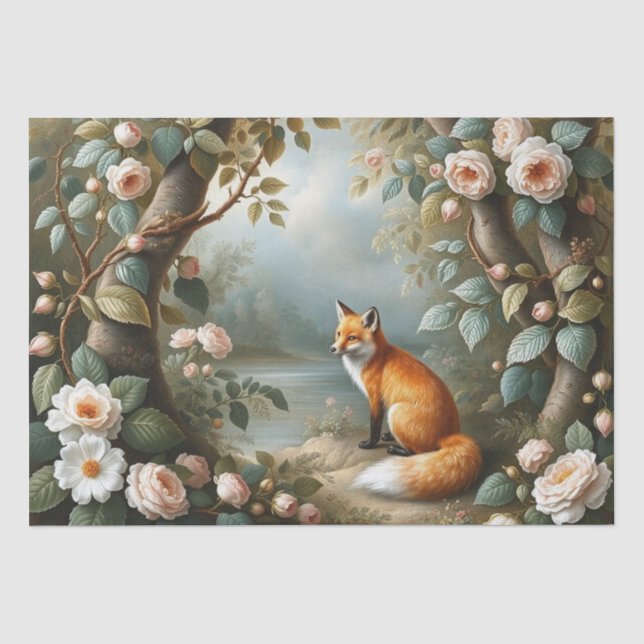 Woodland Fox with Botanical Details Seidenpapier (Vorderseite)