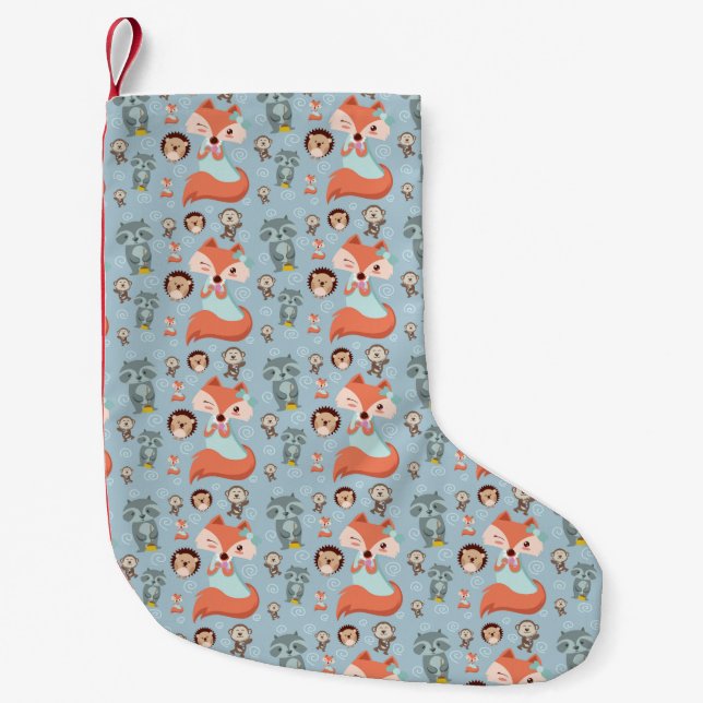 Woodland Friends Animal Pattern Kleiner Weihnachtsstrumpf (Vorderseite)