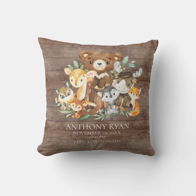 Woodland Friends Baby Birth Stats Pillow Kissen (Vorderseite)