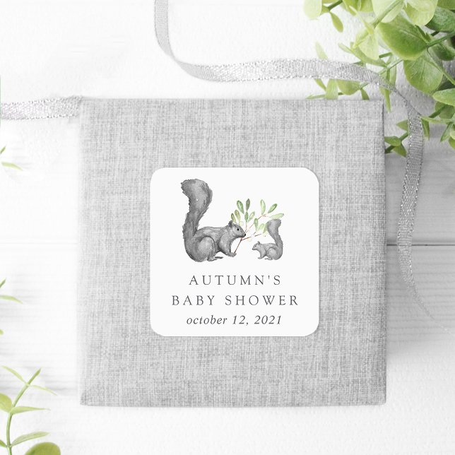 Woodland Friends Baby Dusche Gefallen Quadratischer Aufkleber (Von Creator hochgeladen)