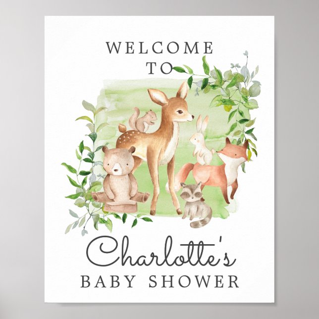Woodland Friends Baby shower Affiche de bienvenue (Devant)