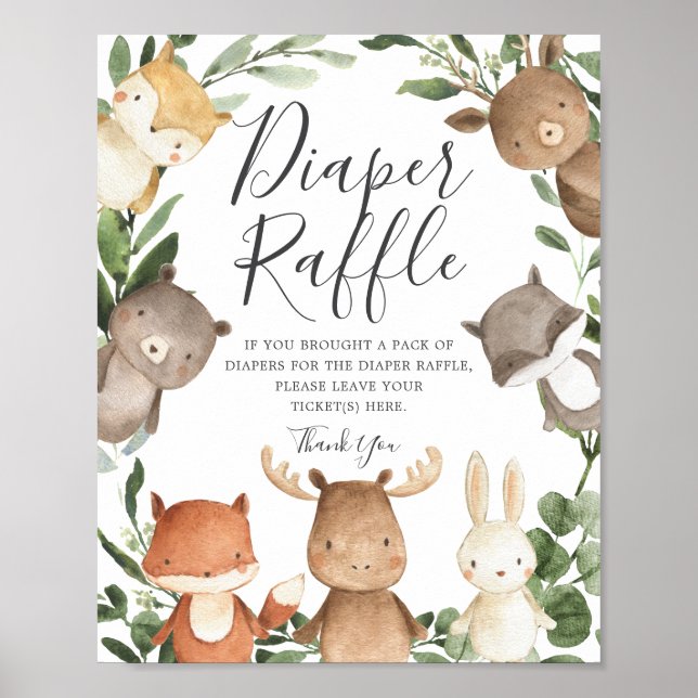 Woodland Friends Babydusche Windeln Raffelzeichen Poster (Vorne)