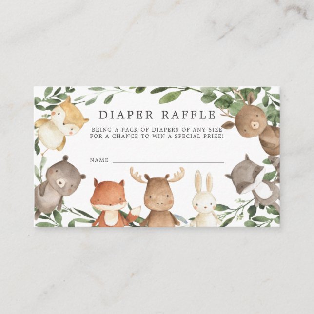 Woodland Friends Diaper Raffle Baby Duschkarte Begleitkarte (Vorderseite)
