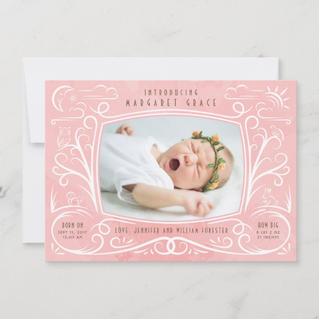 Woodland Friends Faire-part de naissance Girl (Devant)