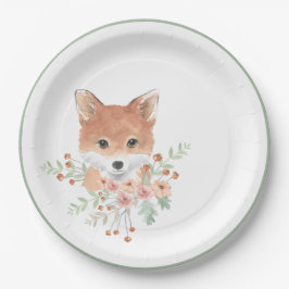 Woodland Friends Fox Blumengrün Pappteller