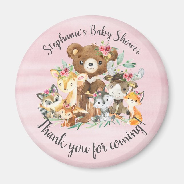 Woodland Friends Girls Baby Dusche Gefallen Magnet (Vorne)