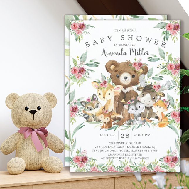 Woodland Friends Girls Babydusche Einladung (Von Creator hochgeladen)