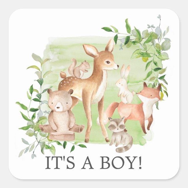 Woodland Friends It's a Boy Gevor Sticker (Vorderseite)