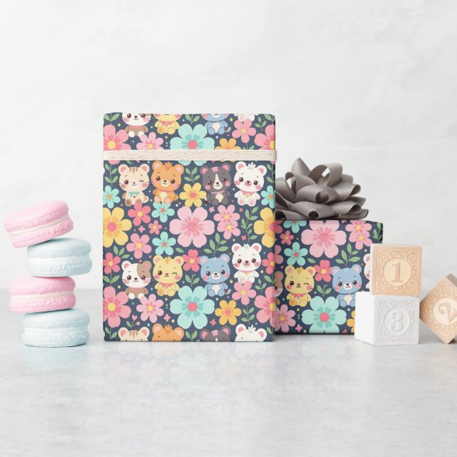 Woodland Friends Parade | Cute Animal Pattern Geschenkpapier (Babyparty)