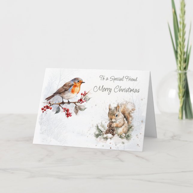 Woodland Friends Robin Eichhörnchen Weihnachten Karte (Vorderseite)