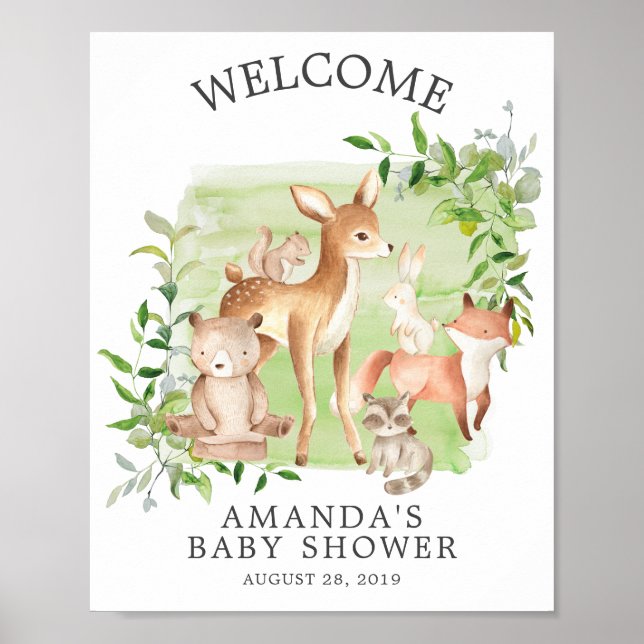 Woodland Friends Welcome Baby Dusche Poster (Vorne)