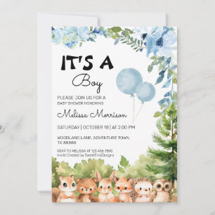 Woodland Friends Whimsical Baby Boy Dusche Einladung